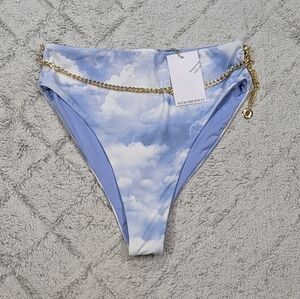 WeWoreWhat Swim Bottom Women's S Blue Powder Clouds Belted Emily Hi-Waist NEW